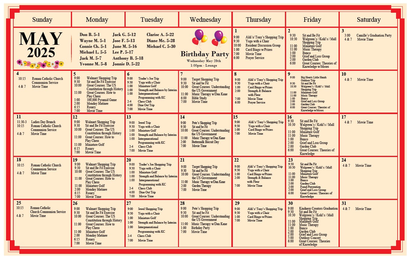 Activities for Seniors at Oak Park Arms - May 2025