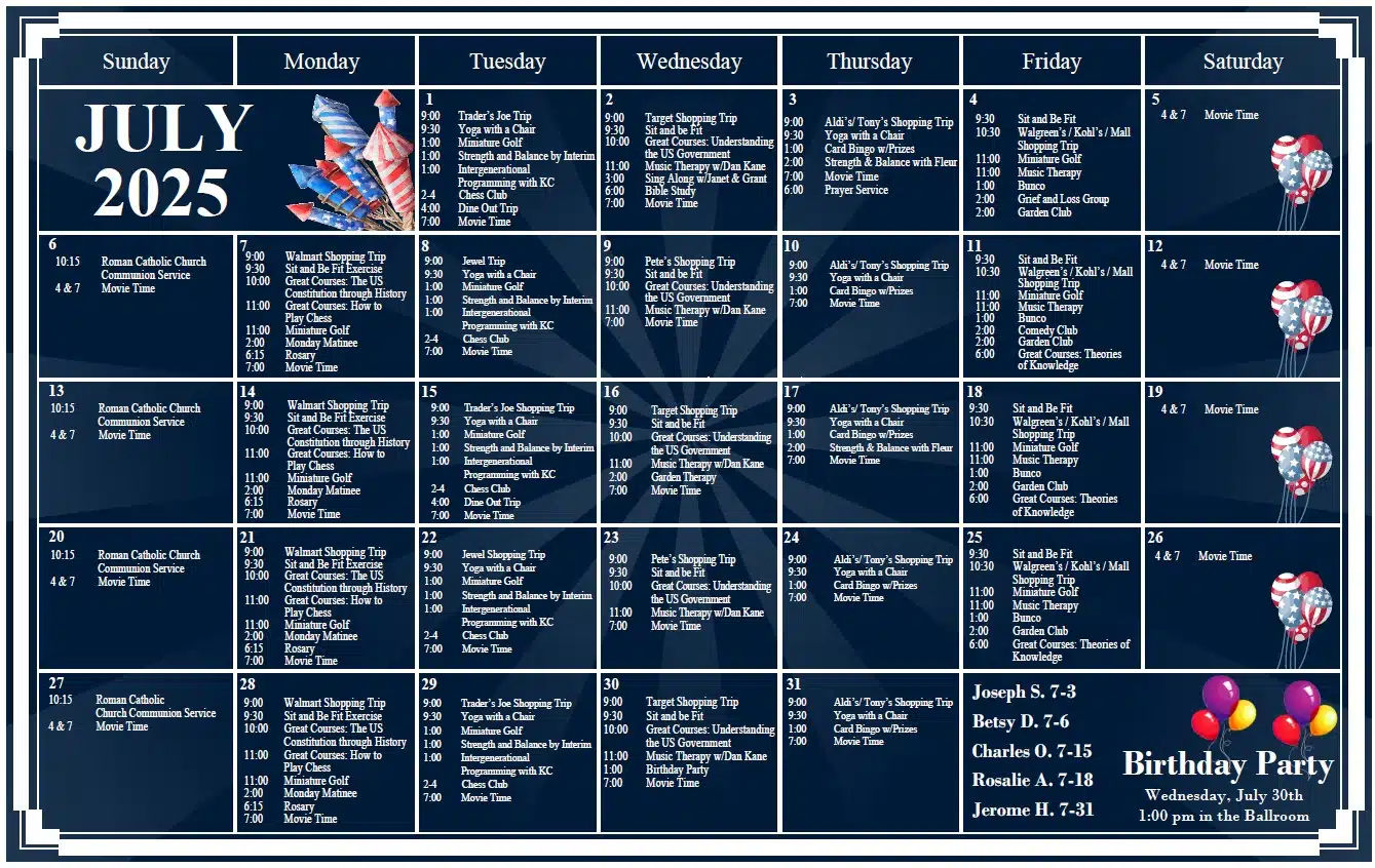 Events for Seniors at Oak Park Arms - July 2025
