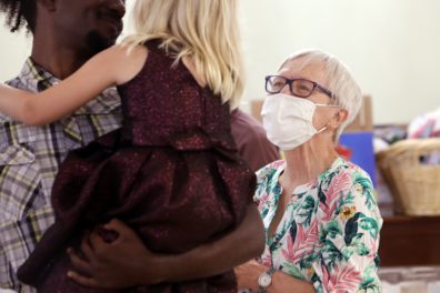 Anne Gressle with a preschooler from Kindness Creators