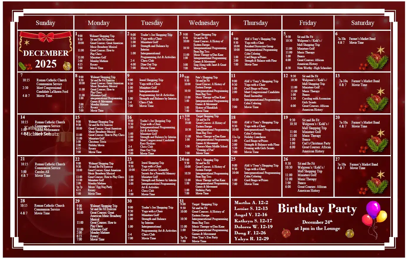 December Event Calendar