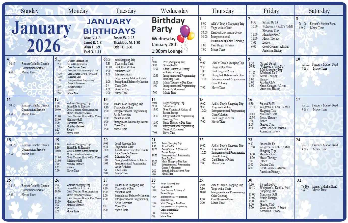 Events for Seniors in Jan. 2026